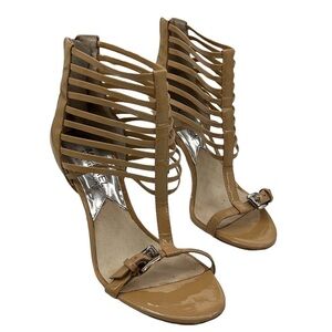 MICHAEL Michael Kors Tan Patent Leather Gladiator Cage Heeled Sandals Size 6 1/2